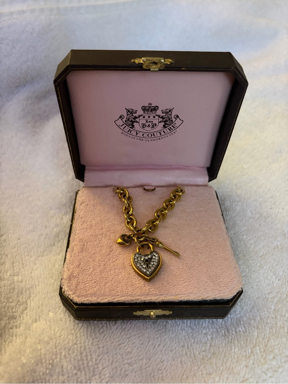 Juicy Couture Gold-Tone Heart Charm Necklace with Crystal